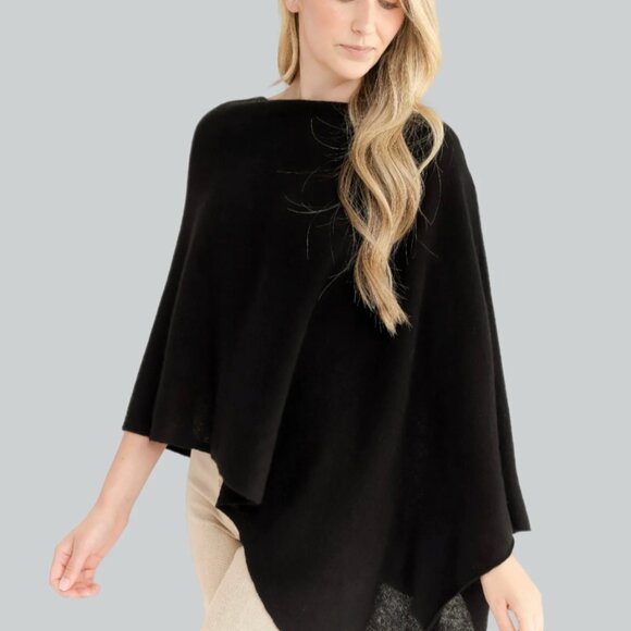 100% Black Cashmere Dress Topper, Women's Poncho *NWT* - Picture 1 of 14